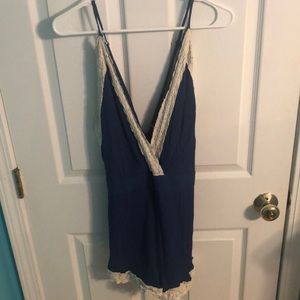 Blue with white lace romper